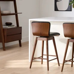 Sede Leather Swivel Counter Stool - Walnut and Black