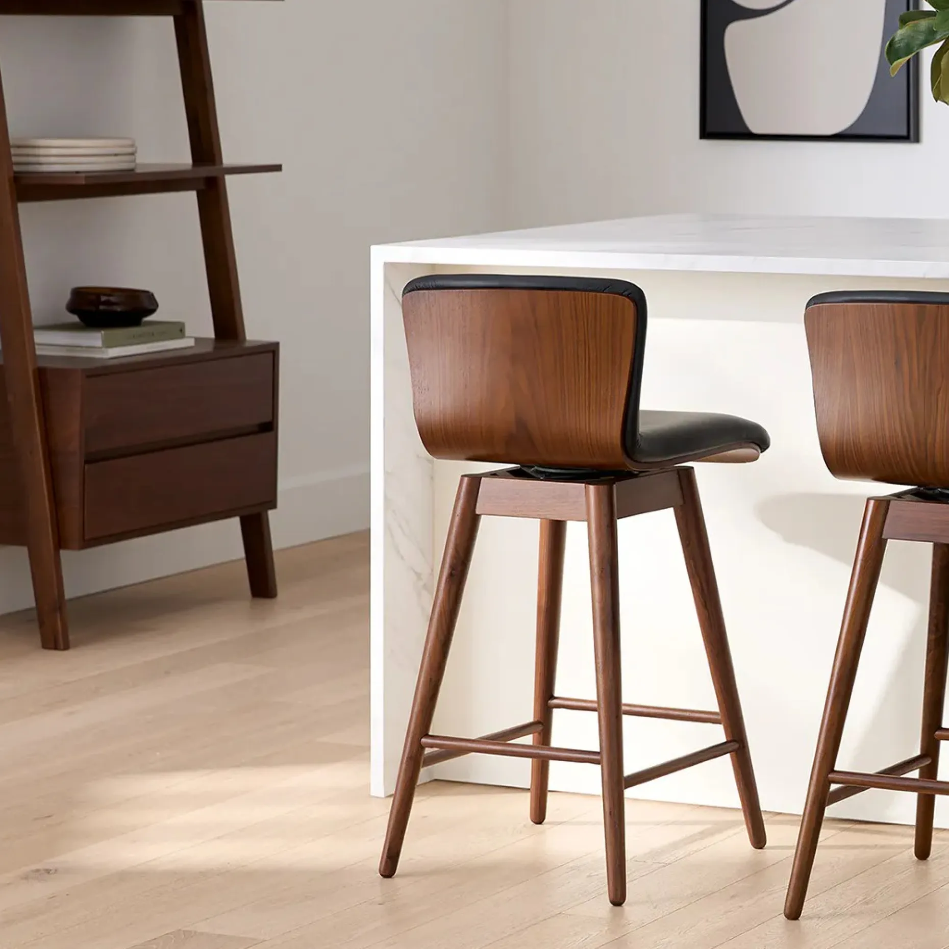 Sede Leather Swivel Counter Stool - Walnut and Black