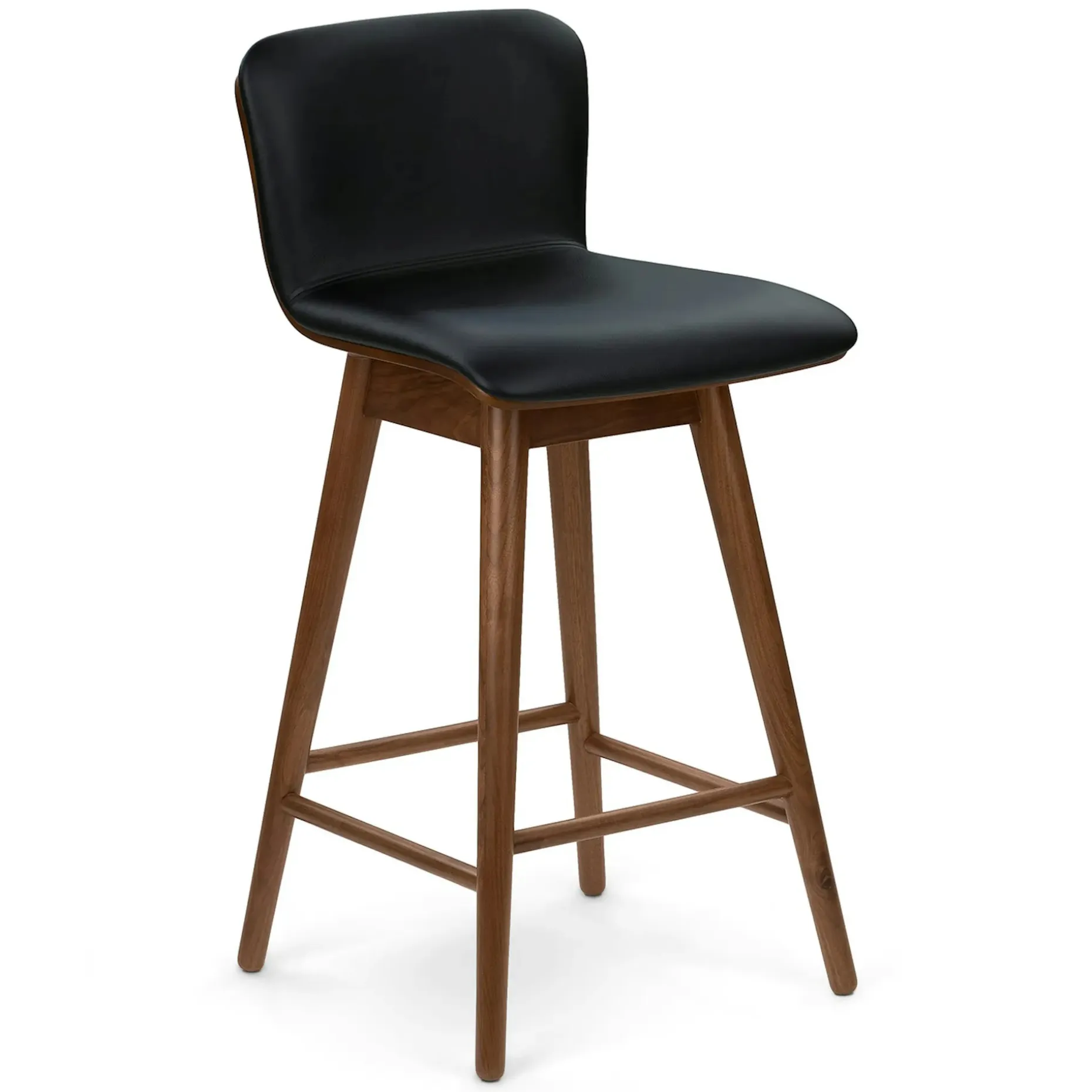 Sede Leather Swivel Counter Stool - Walnut and Black