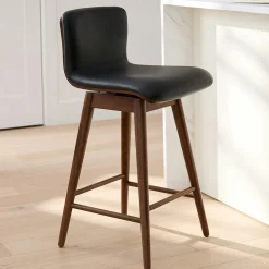 Sede Leather Swivel Counter Stool - Walnut and Black