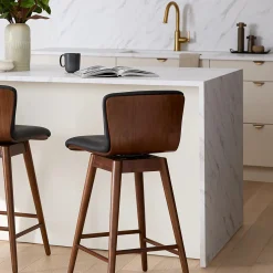 Sede Leather Swivel Counter Stool - Walnut and Black