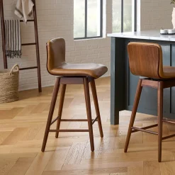 Sede Leather Swivel Counter Stool - Walnut and Toscana Tan