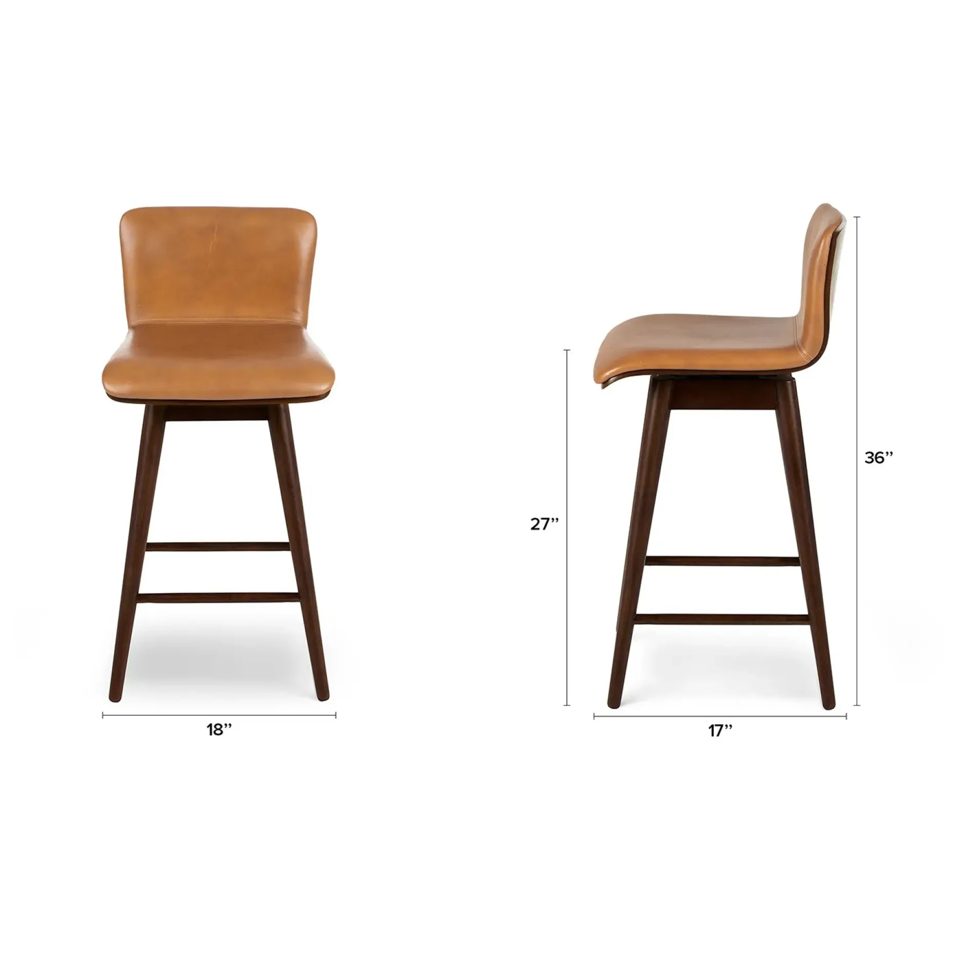 Sede Leather Swivel Counter Stool - Walnut and Toscana Tan