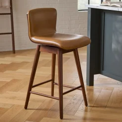 Sede Leather Swivel Counter Stool - Walnut and Toscana Tan