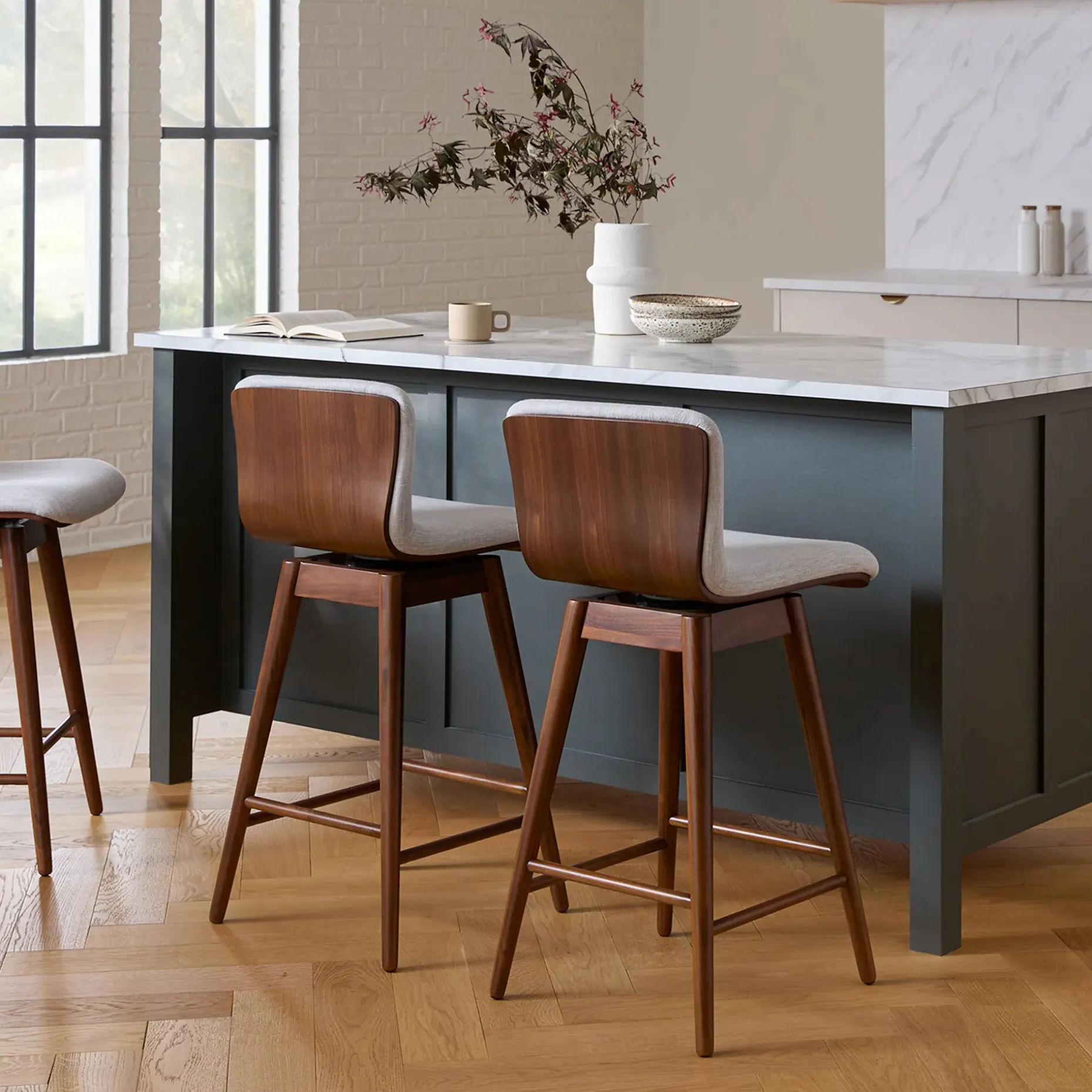 Sede Swivel Bar Stool - Walnut and Mist Gray