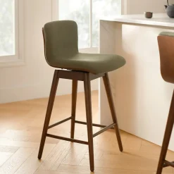 Sede Swivel Counter Stool - Walnut and Olio Green