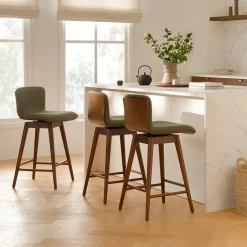 Sede Swivel Counter Stool - Walnut and Olio Green