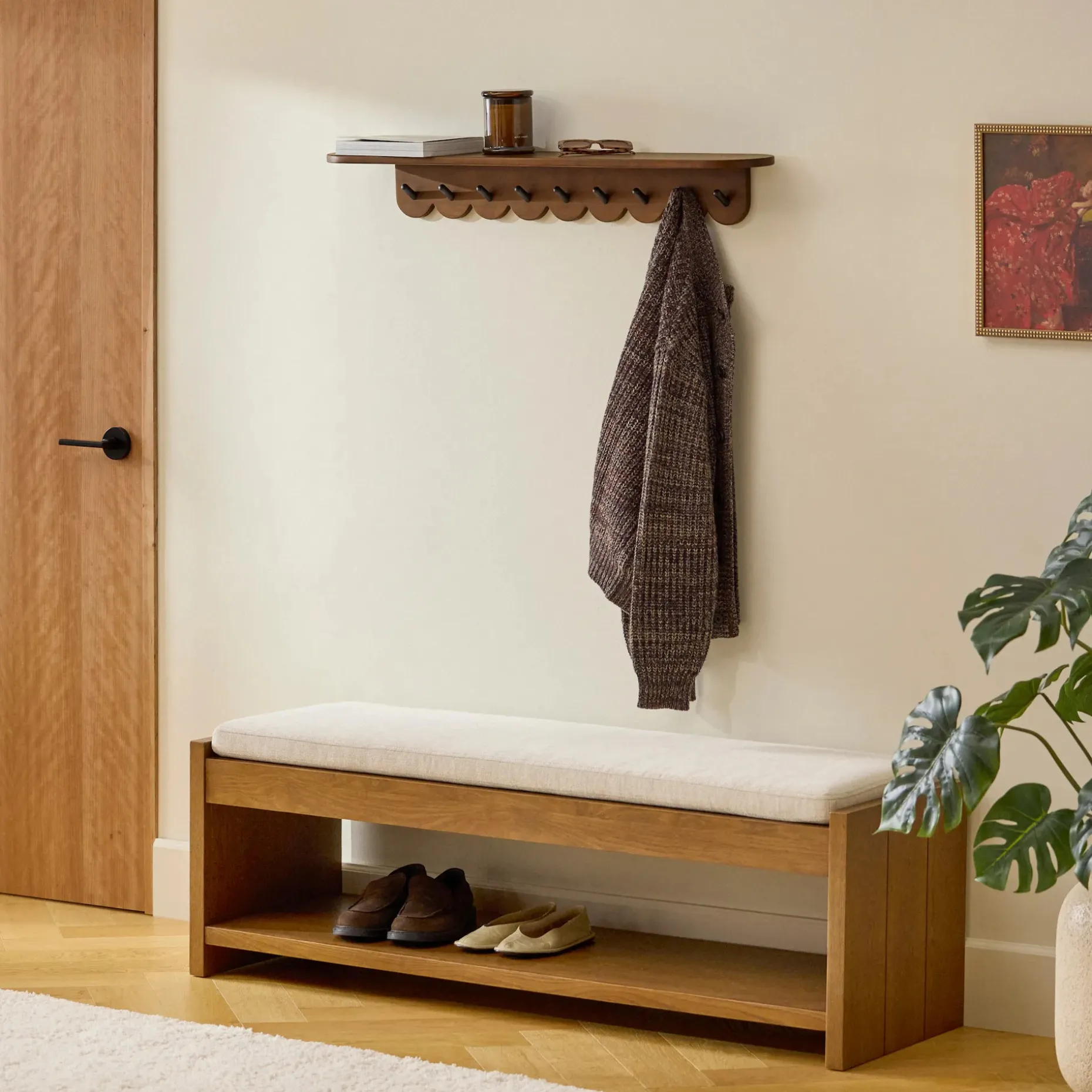 Shelly 38" Shelf and Coat Rack - Black and Walnut