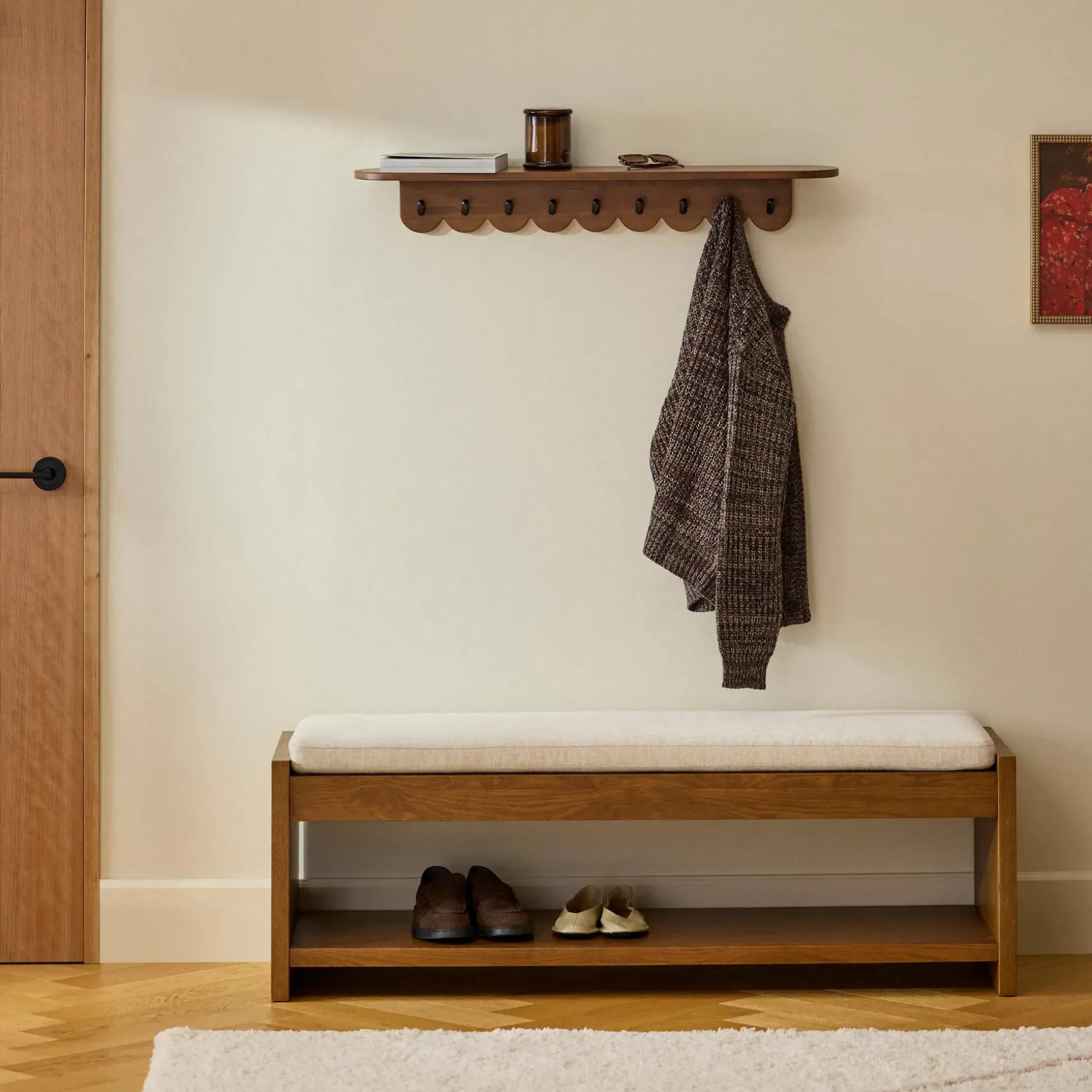 Shelly 38" Shelf and Coat Rack - Black and Walnut