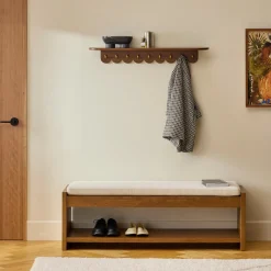 Shelly 38" Shelf and Coat Rack - Brass and Walnut