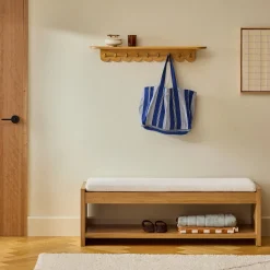 Shelly 38" Shelf and Coat Rack - Brass and Oak