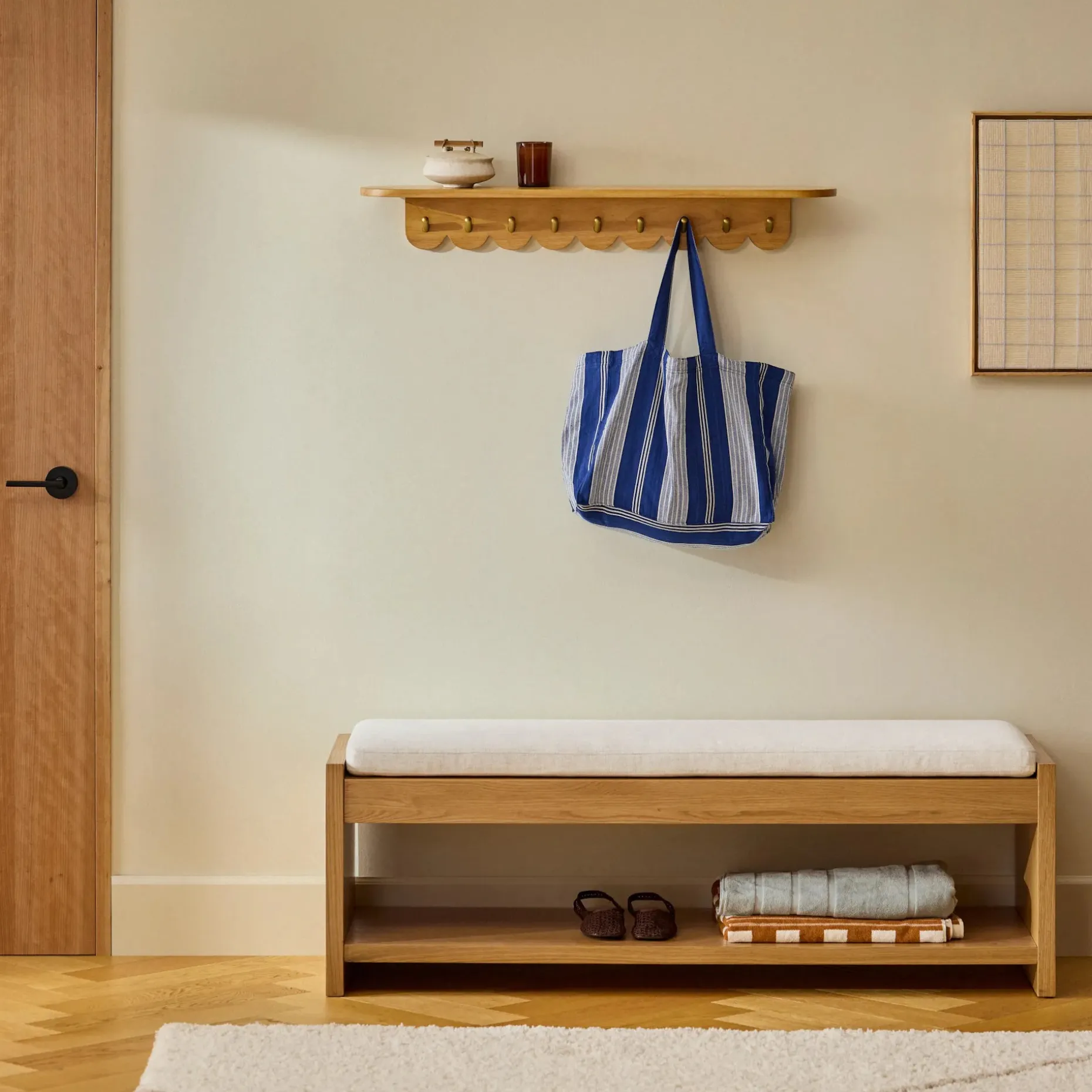 Shelly 38" Shelf and Coat Rack - Brass and Oak