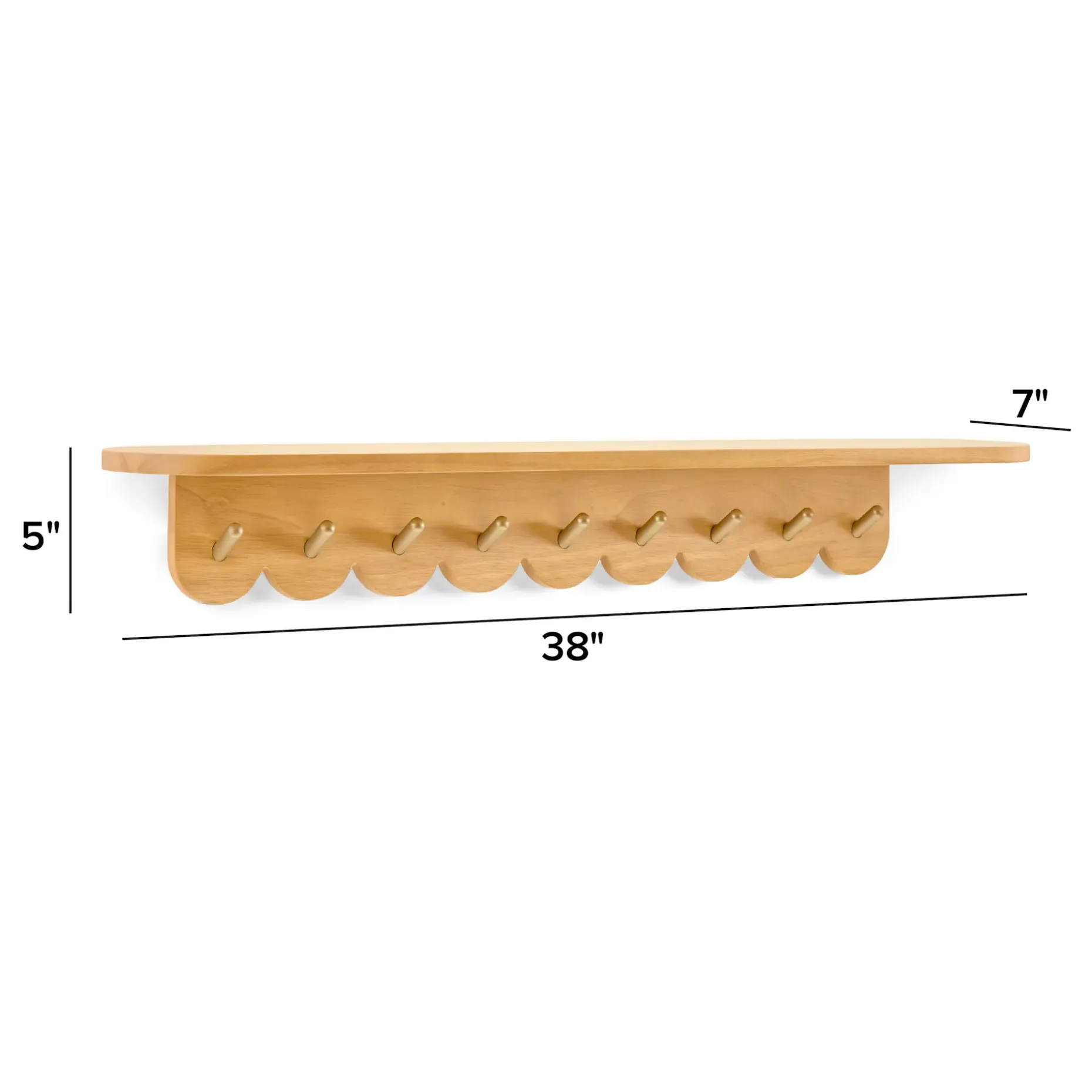 Shelly 38" Shelf and Coat Rack - Brass and Oak