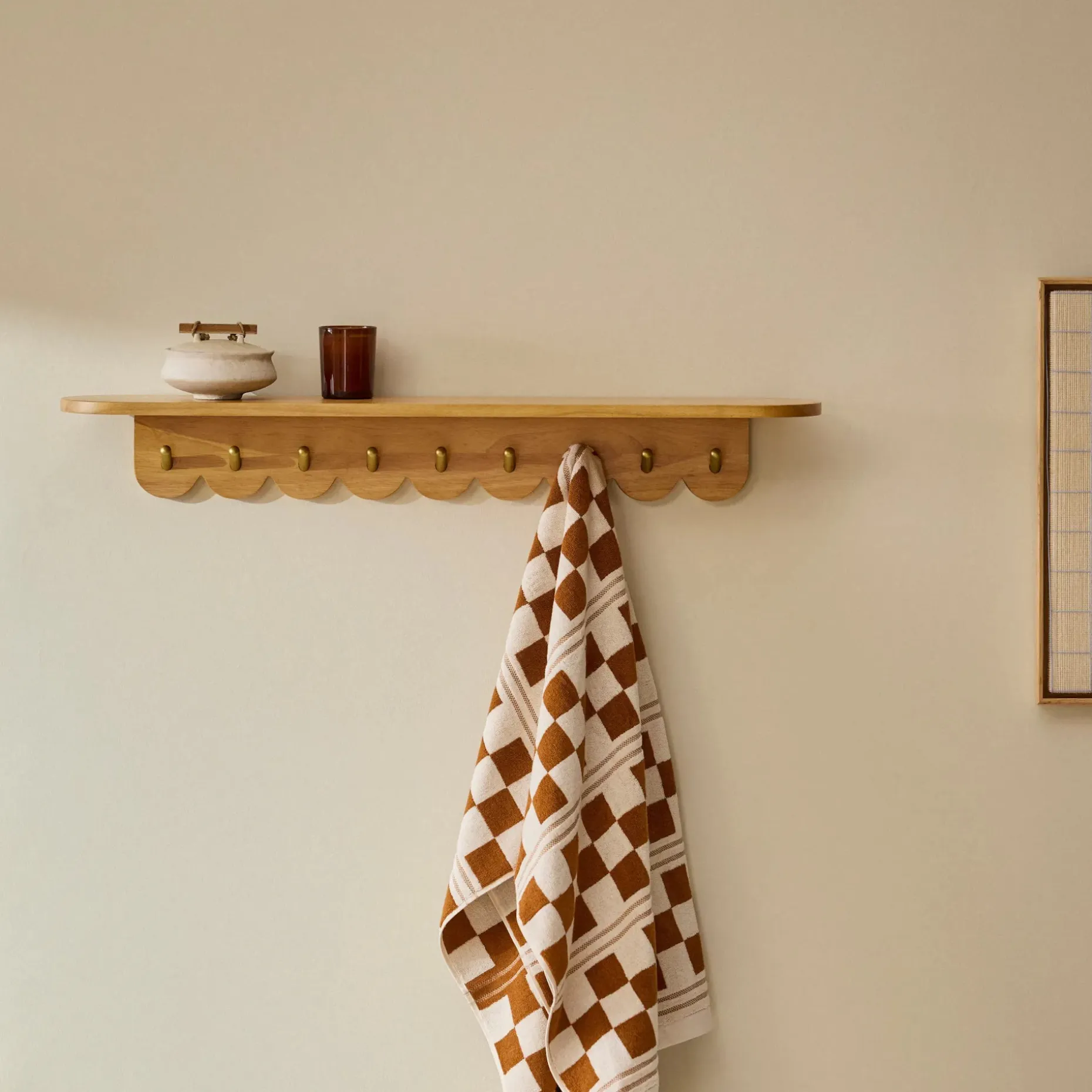 Shelly 38" Shelf and Coat Rack - Brass and Oak