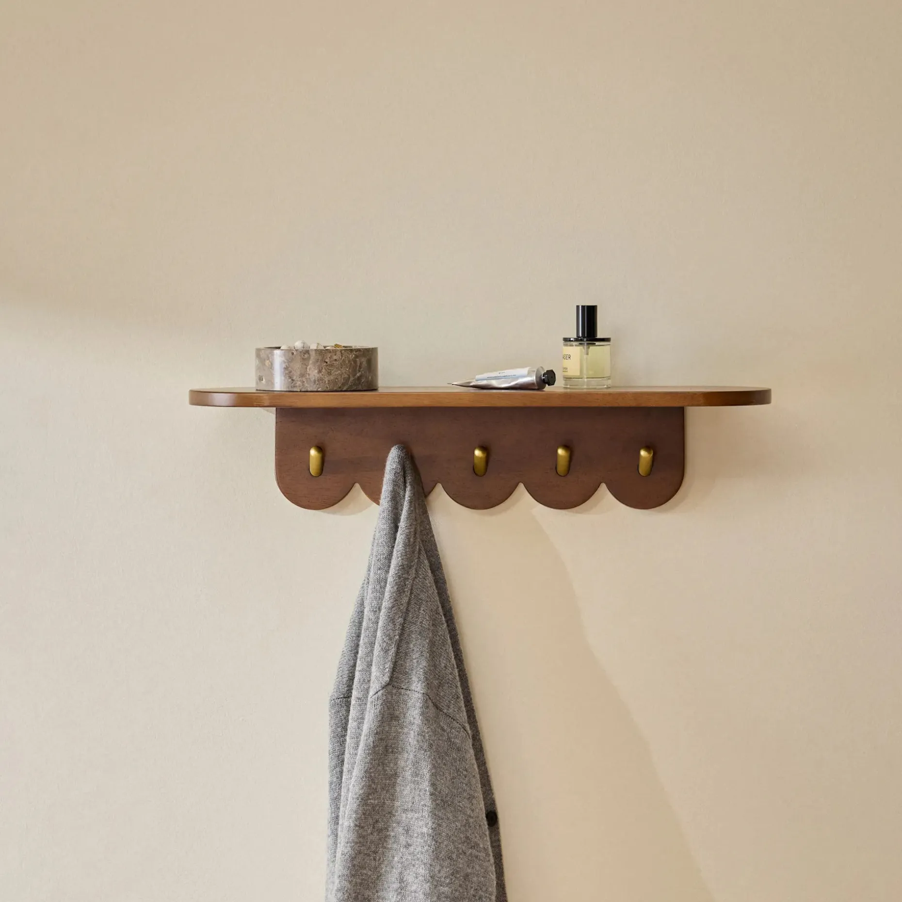 Shelly 24.5" Shelf and Coat Rack - Brass and Walnut