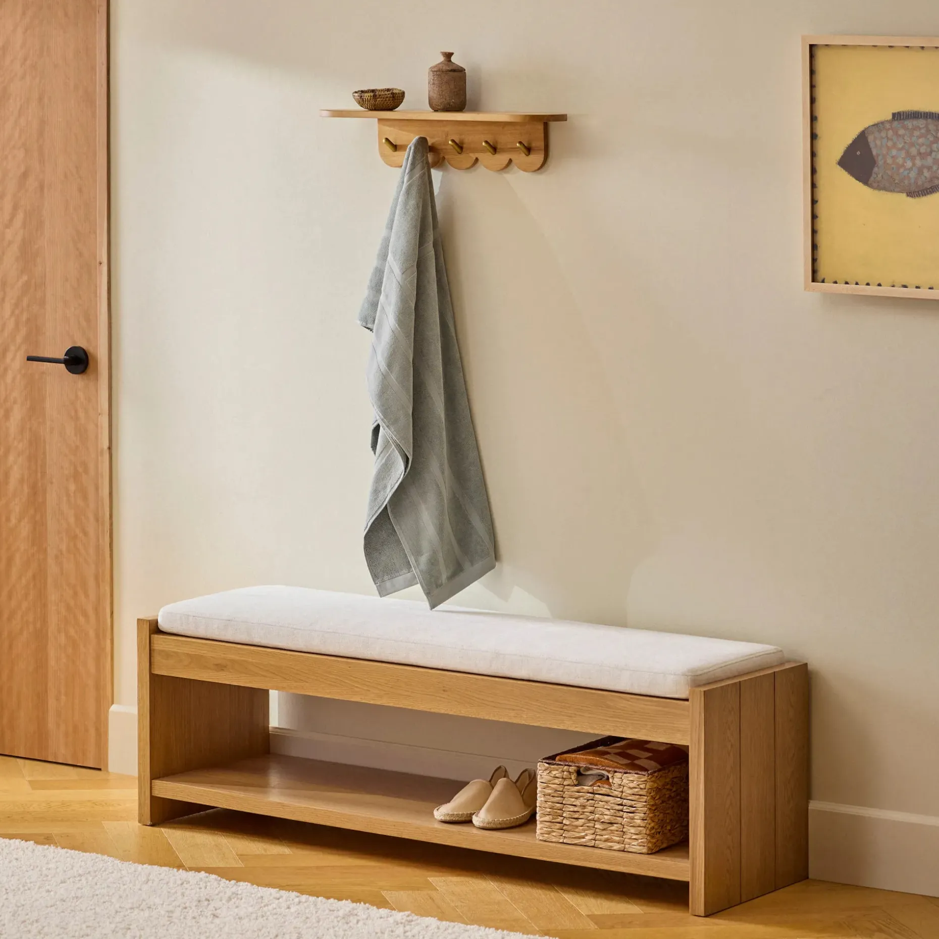 Shelly 24.5" Shelf and Coat Rack - Brass and Oak