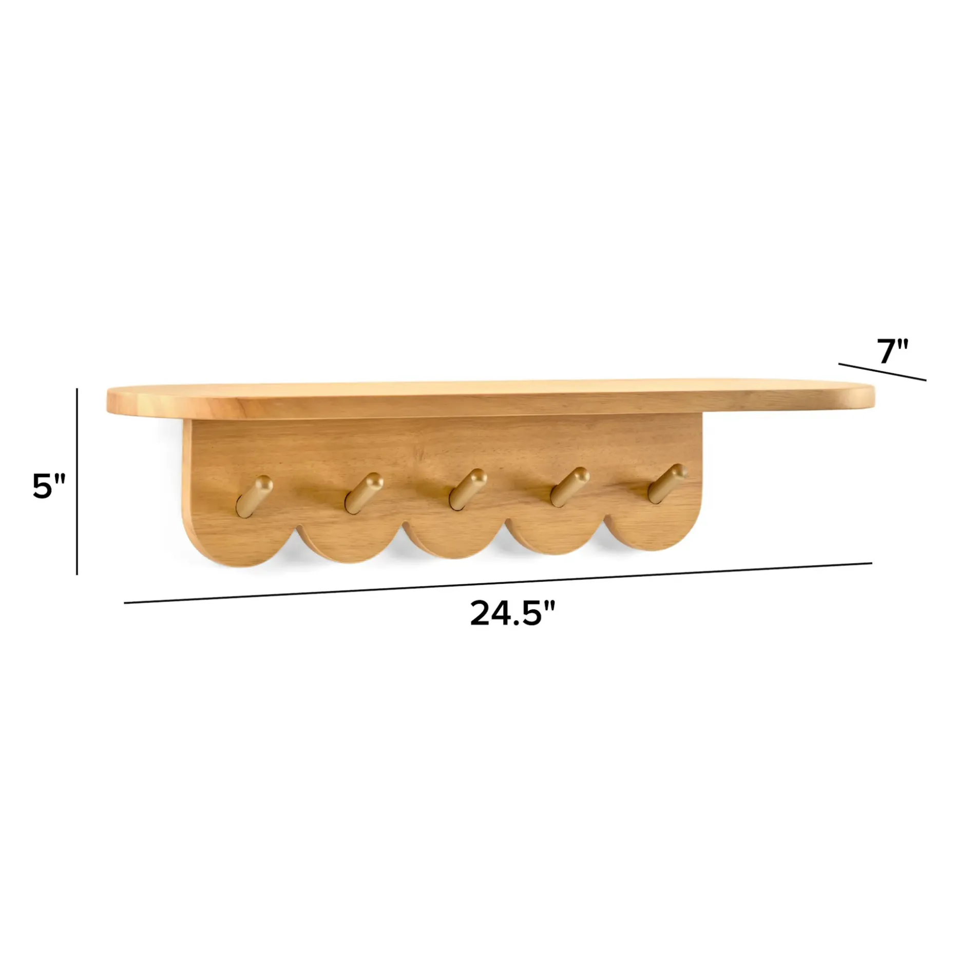 Shelly 24.5" Shelf and Coat Rack - Brass and Oak