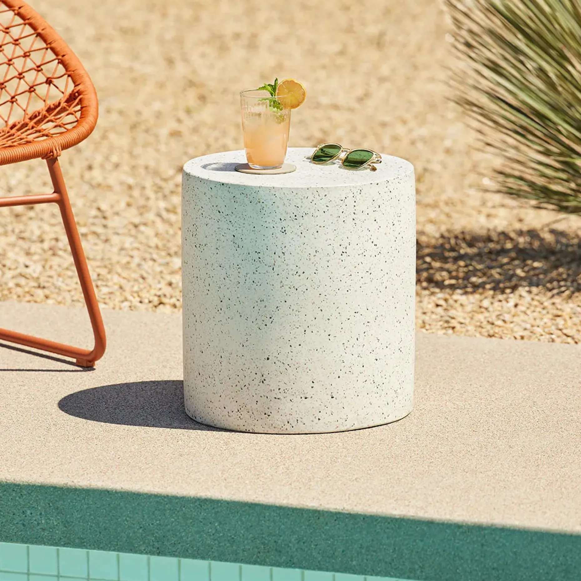 Solina Outdoor Stool - White Terrazzo