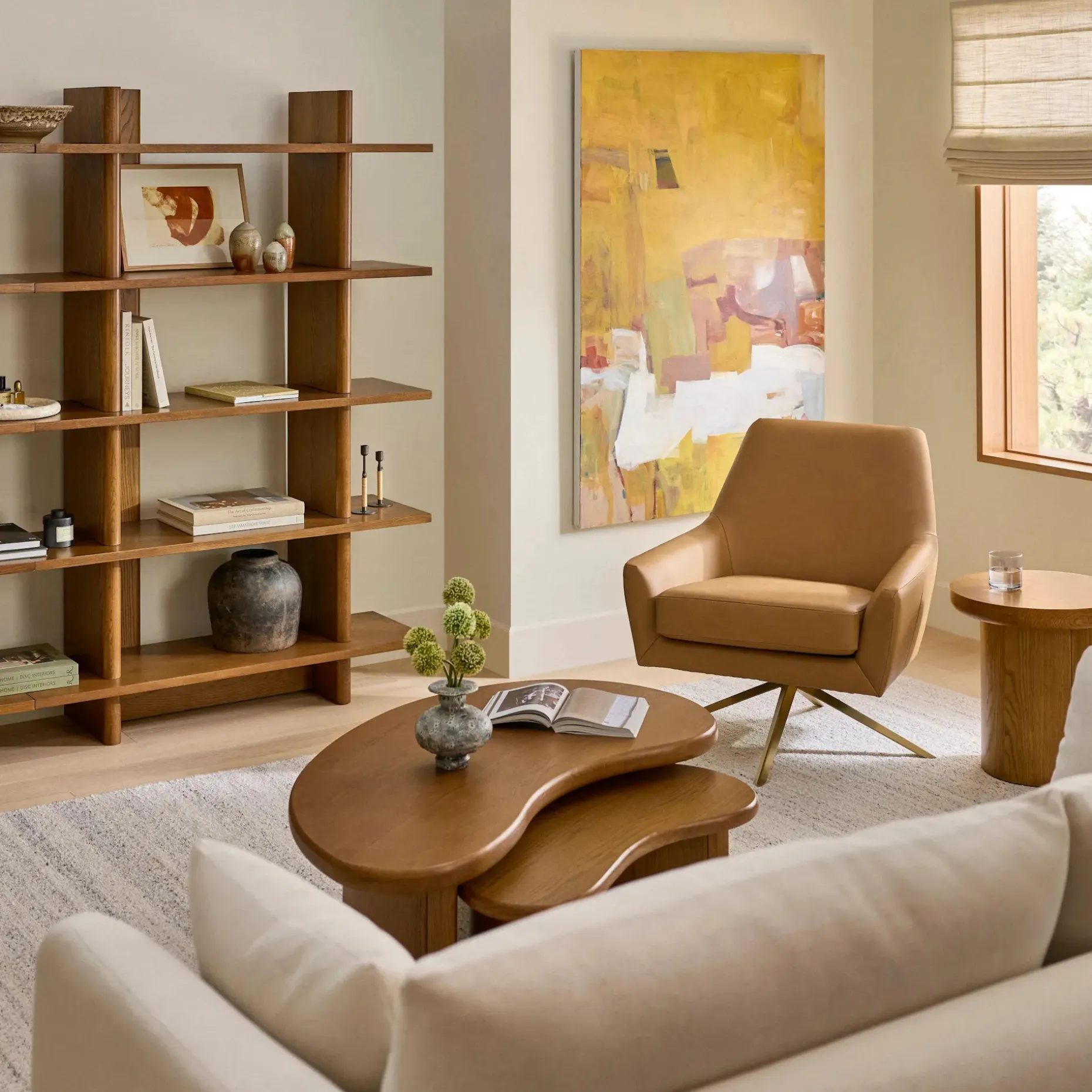 Spin 30.5" Leather Swivel Lounge Chair - Charme Tan