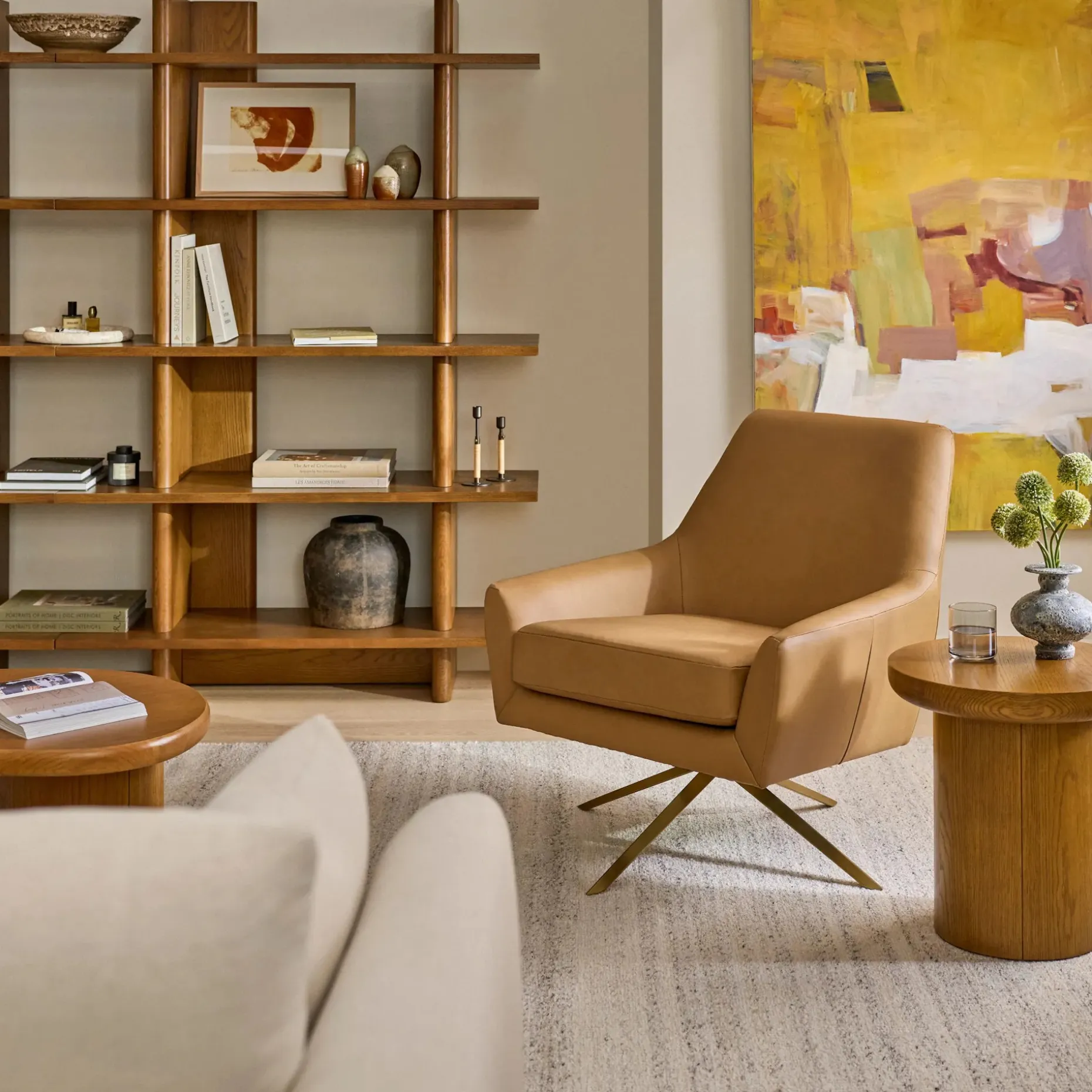Spin 30.5" Leather Swivel Lounge Chair - Charme Tan