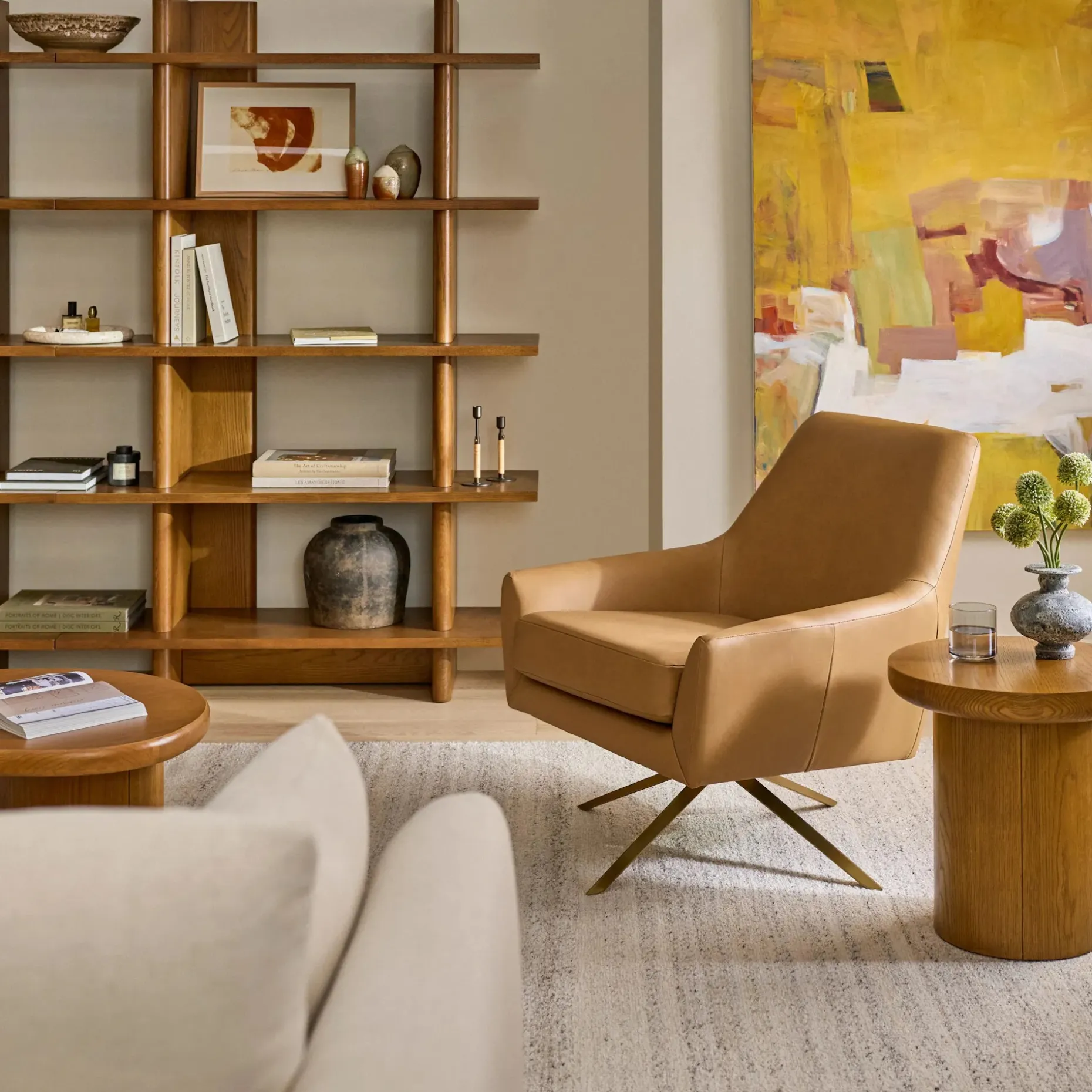 Spin 30.5" Leather Swivel Lounge Chair - Charme Tan