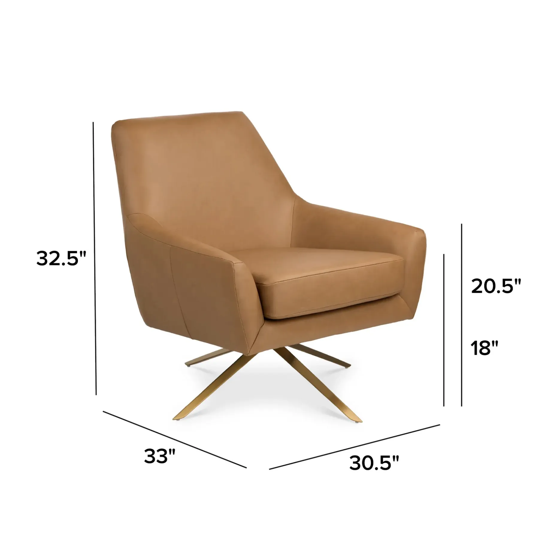 Spin 30.5" Leather Swivel Lounge Chair - Charme Tan