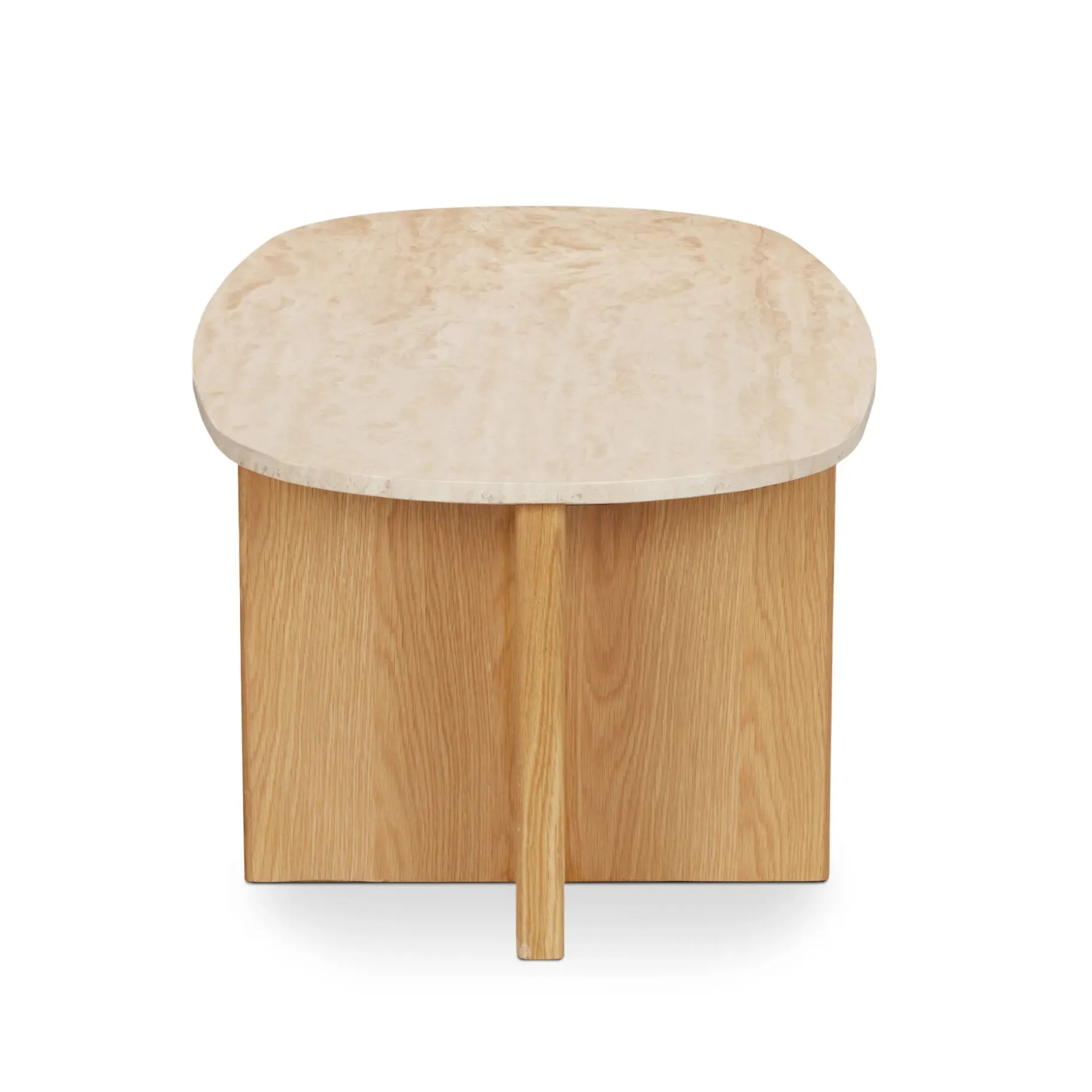Sporo 47.25" Travertine Coffee Table - Natural Oak