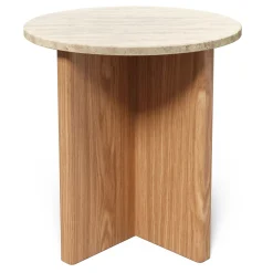 Sporo Travertine Side Table - Natural Oak