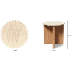 Sporo Travertine Side Table - Natural Oak