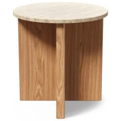 Sporo Travertine Side Table - Natural Oak