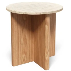 Sporo Travertine Side Table - Natural Oak