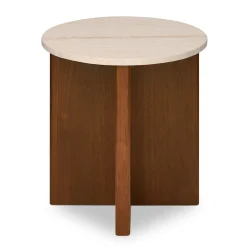 Sporo Travertine Side Table - Walnut