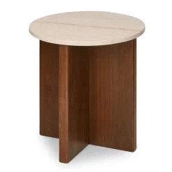 Sporo Travertine Side Table - Walnut