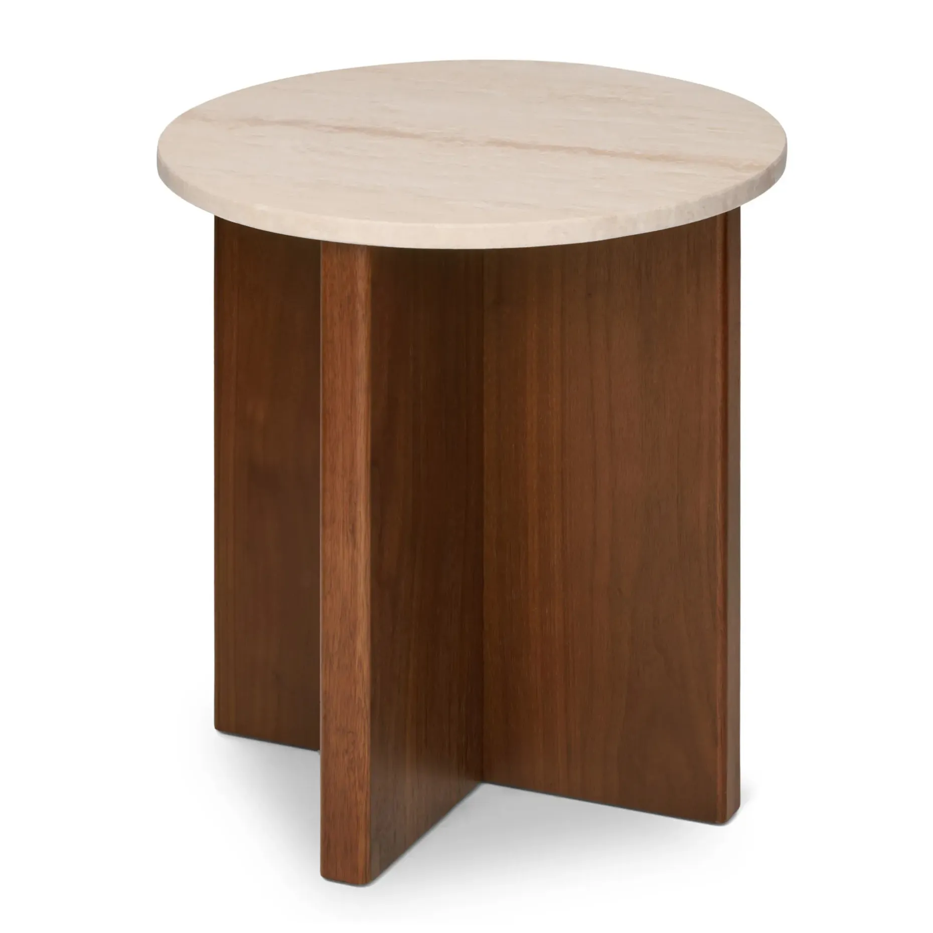 Sporo Travertine Side Table - Walnut