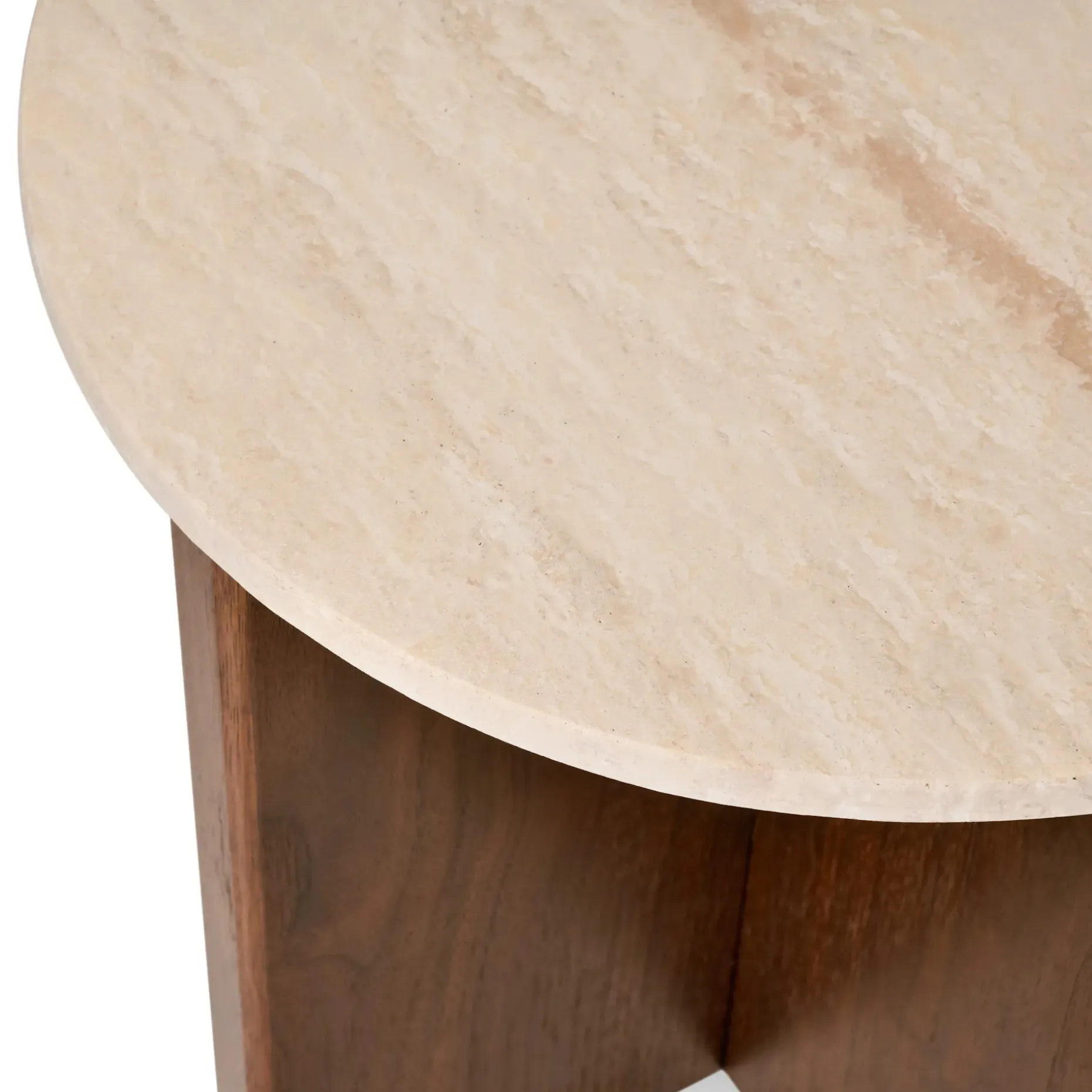 Sporo Travertine Side Table - Walnut