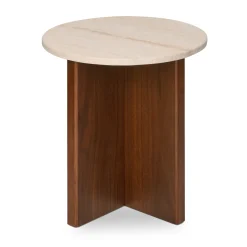 Sporo Travertine Side Table - Walnut