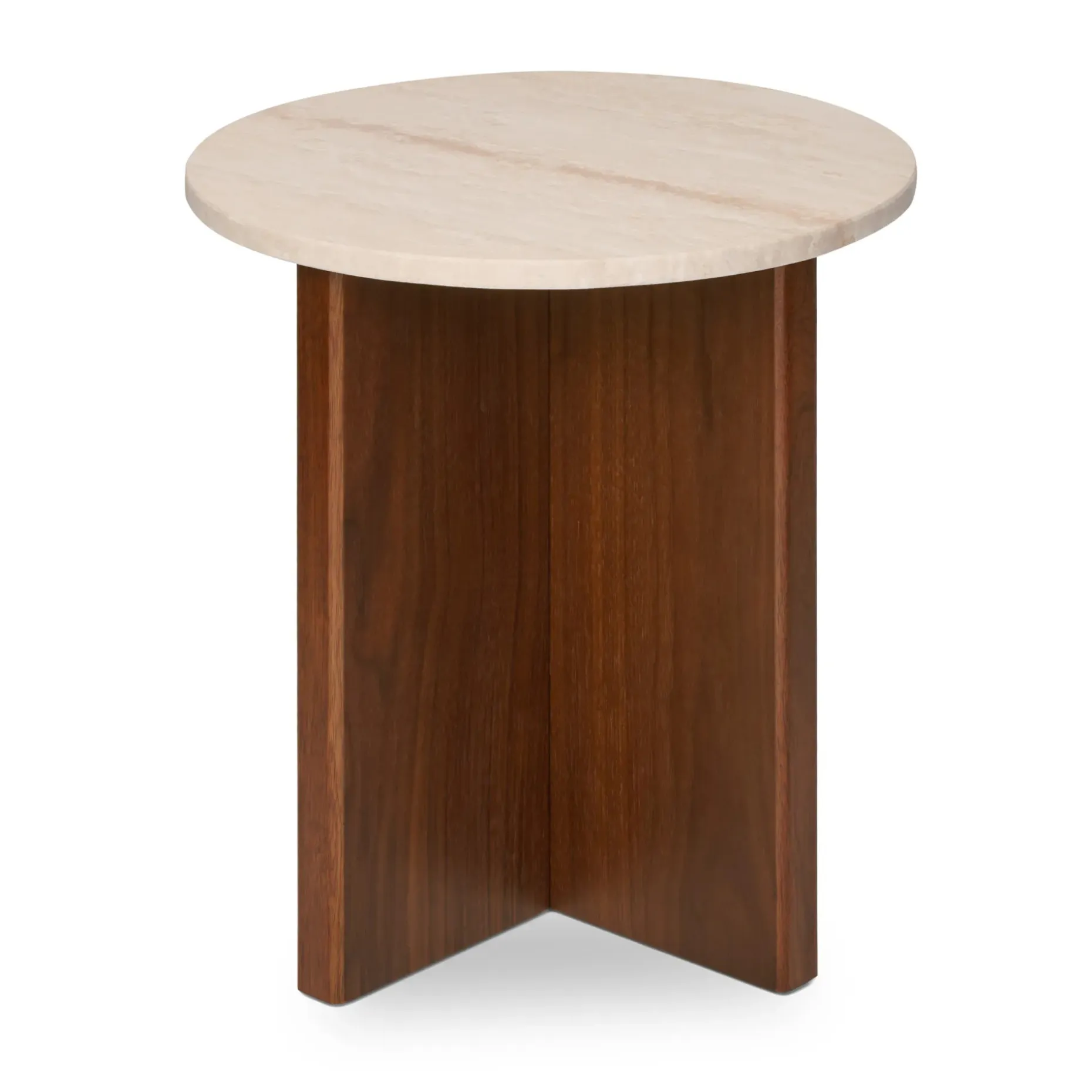 Sporo Travertine Side Table - Walnut