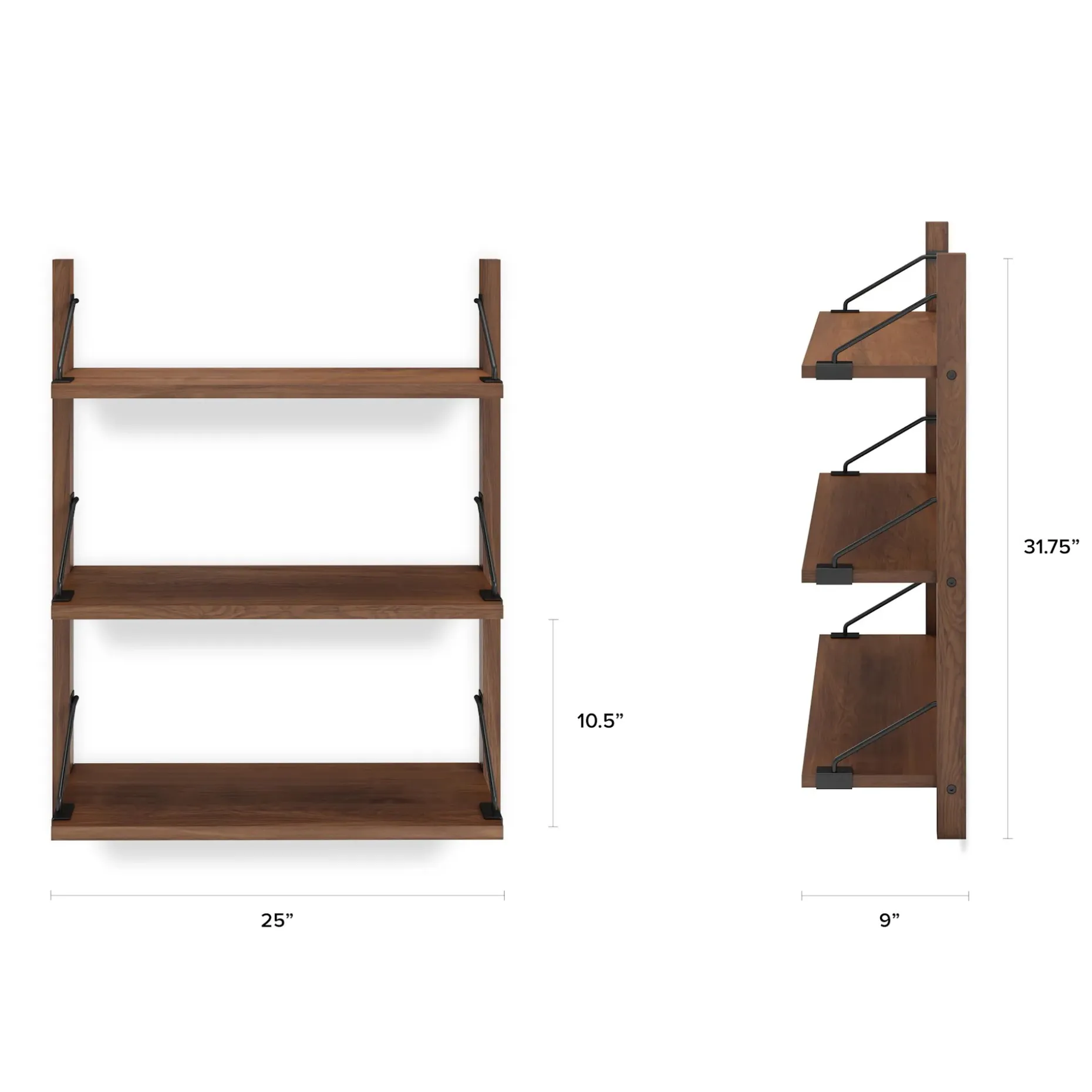 Stark 25" 3-Tier Shelving Unit - Walnut