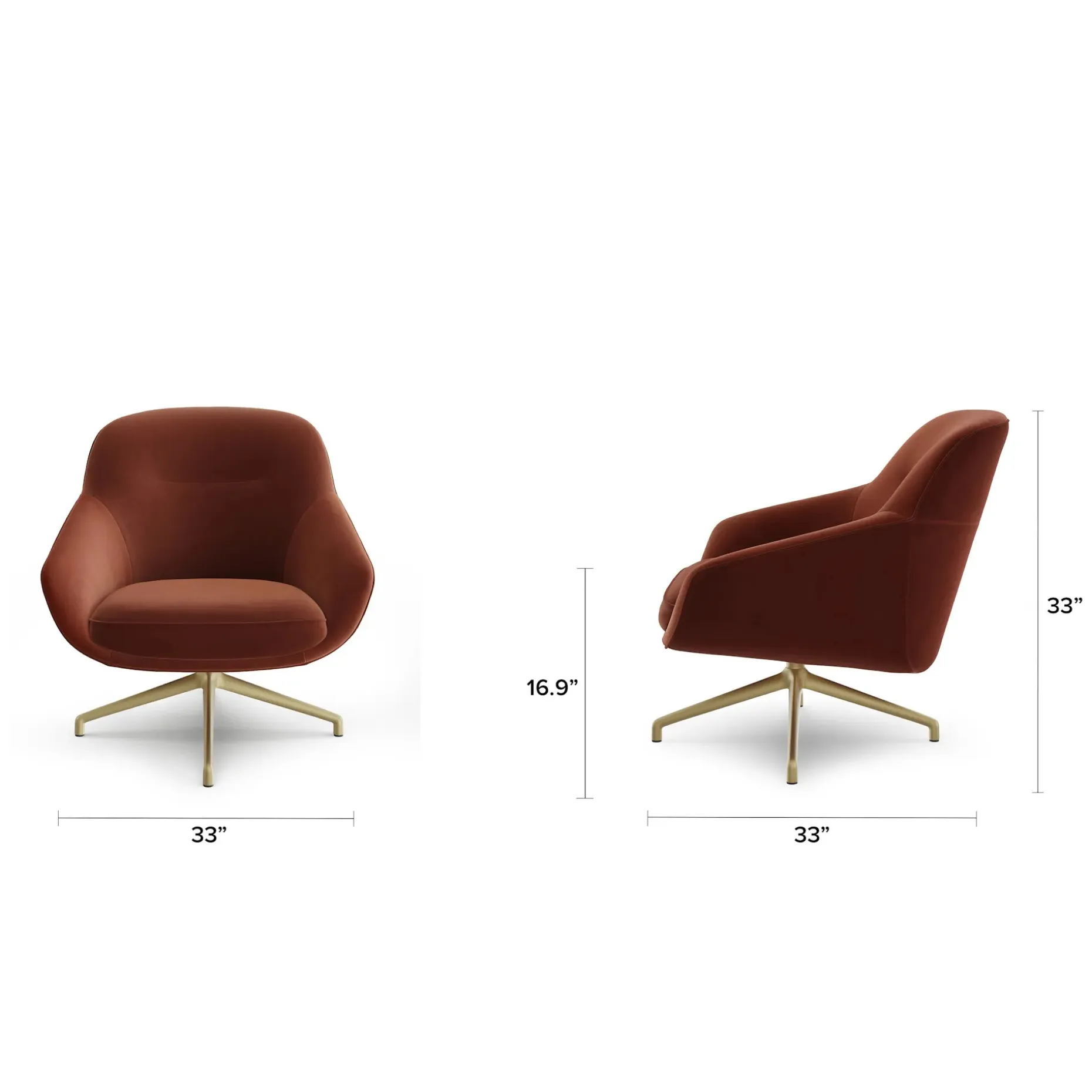 Sterling 33" Velvet Swivel Chair - Hale Rust