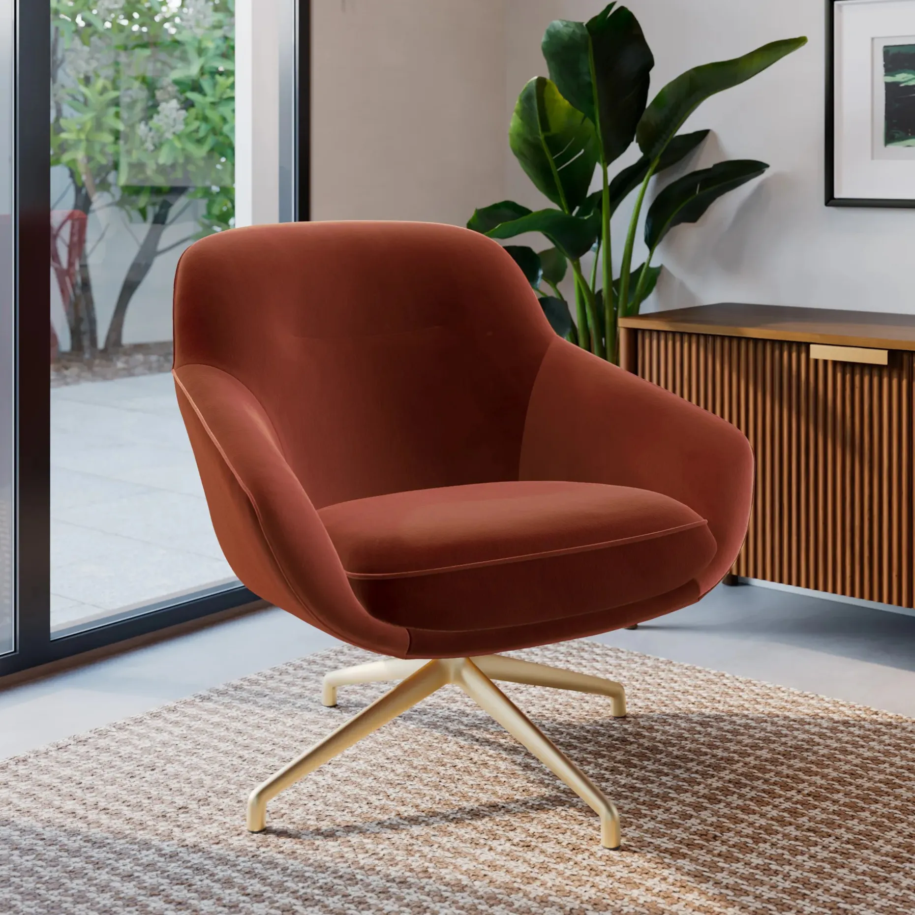 Sterling 33" Velvet Swivel Chair - Hale Rust