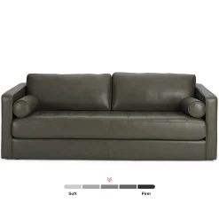 Sven 88" Grounded Tufted Leather Sofa - Charme Green