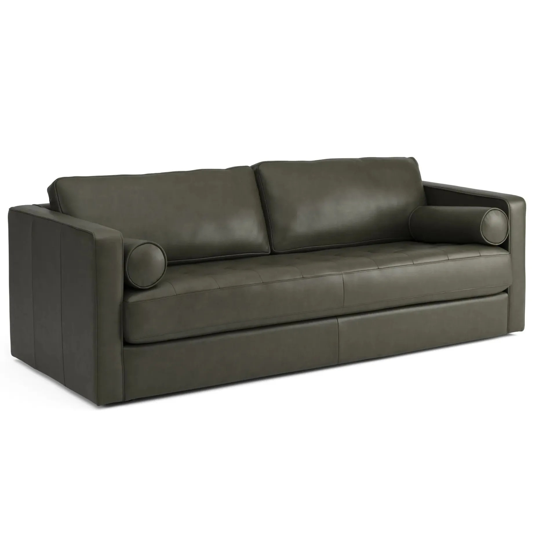 Sven 88" Grounded Tufted Leather Sofa - Charme Green
