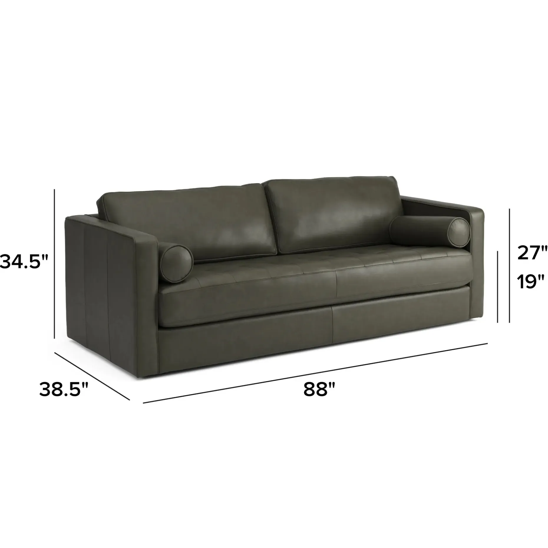 Sven 88" Grounded Tufted Leather Sofa - Charme Green
