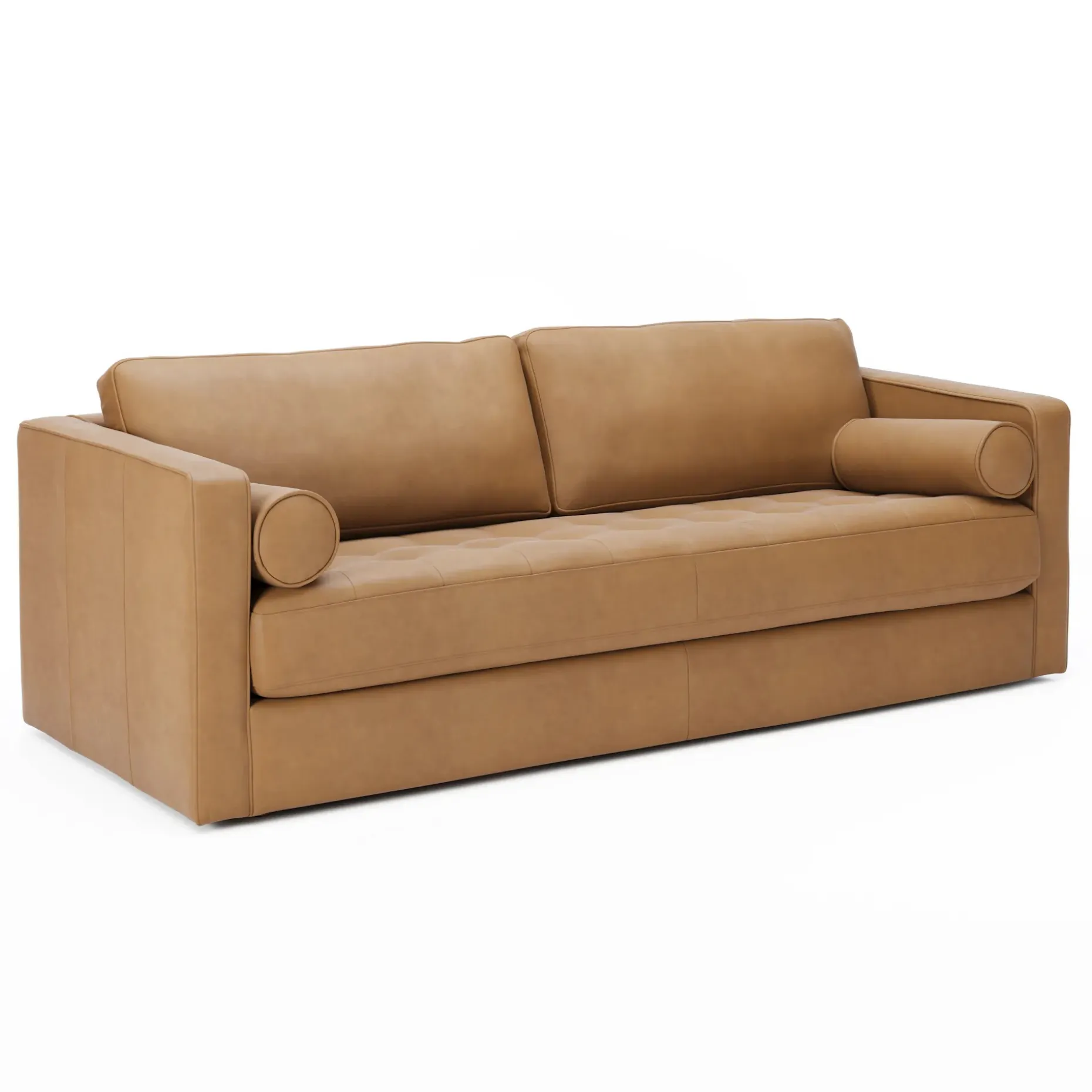 Sven 88" Grounded Tufted Leather Sofa - Charme Tan