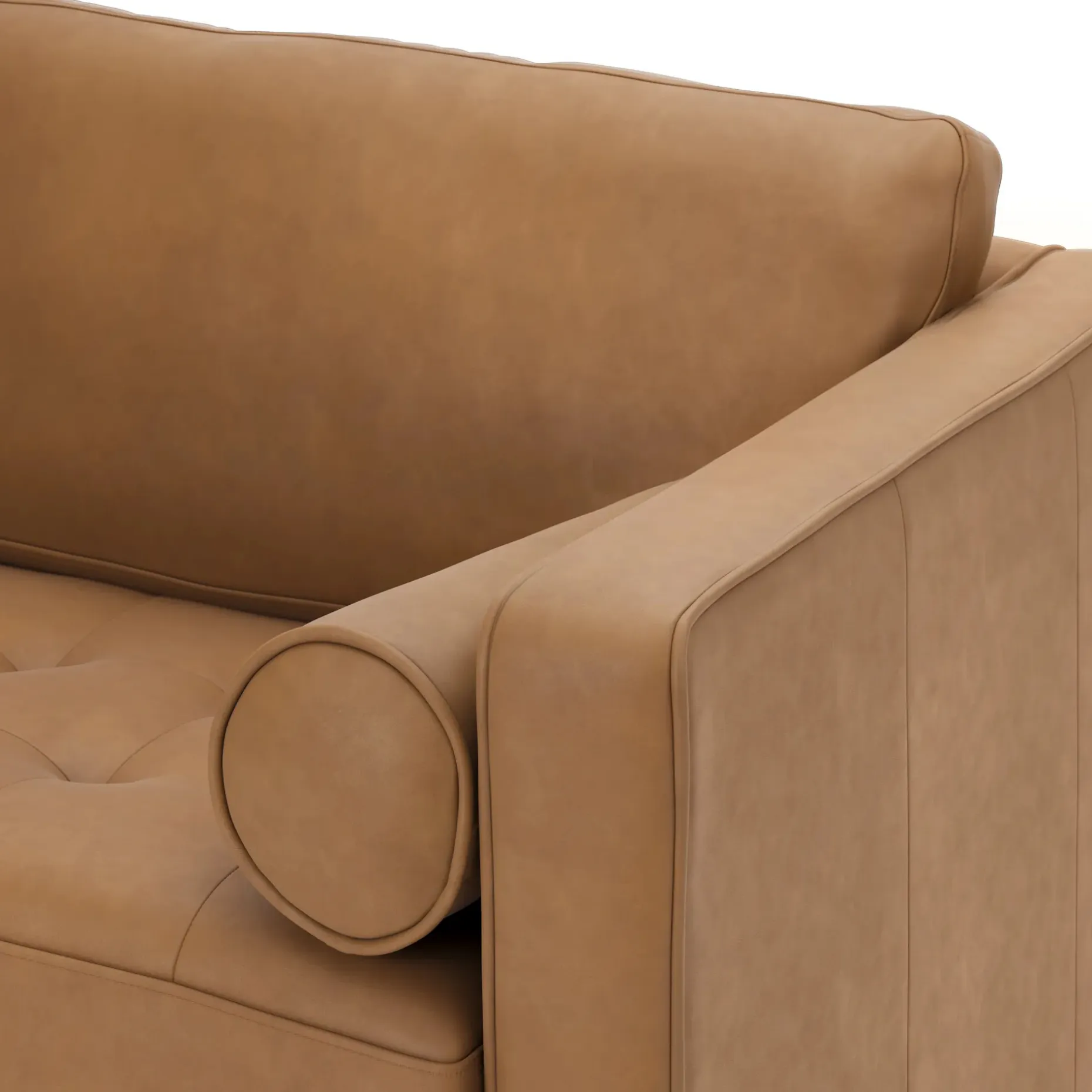 Sven 88" Grounded Tufted Leather Sofa - Charme Tan
