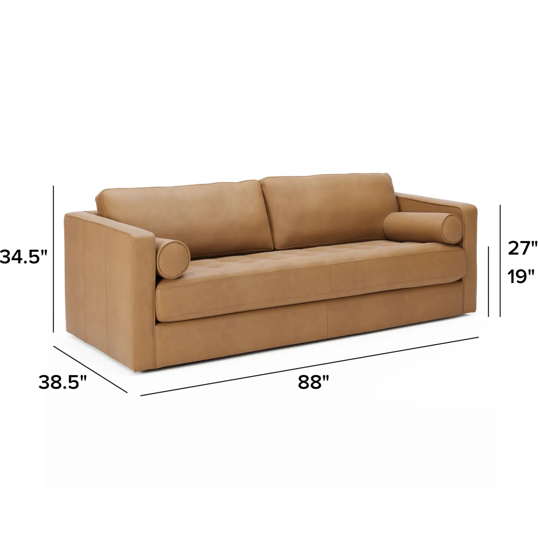 Sven 88" Grounded Tufted Leather Sofa - Charme Tan