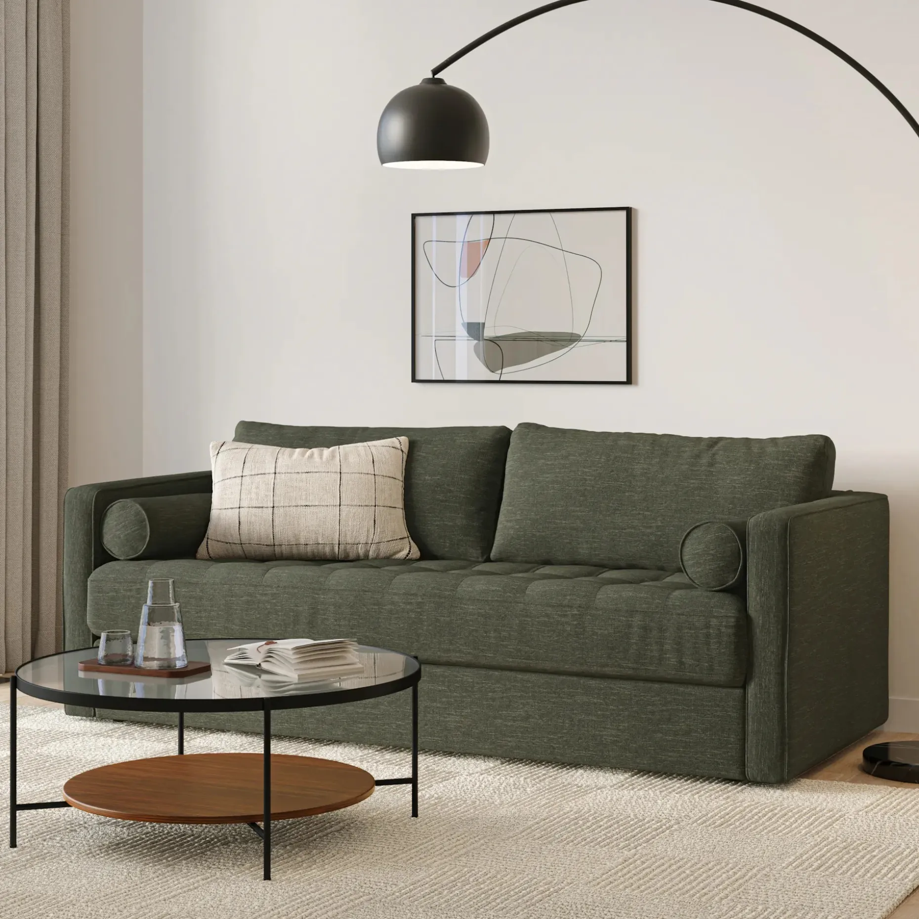 Sven 88" Grounded Tufted Sofa - Fir Green