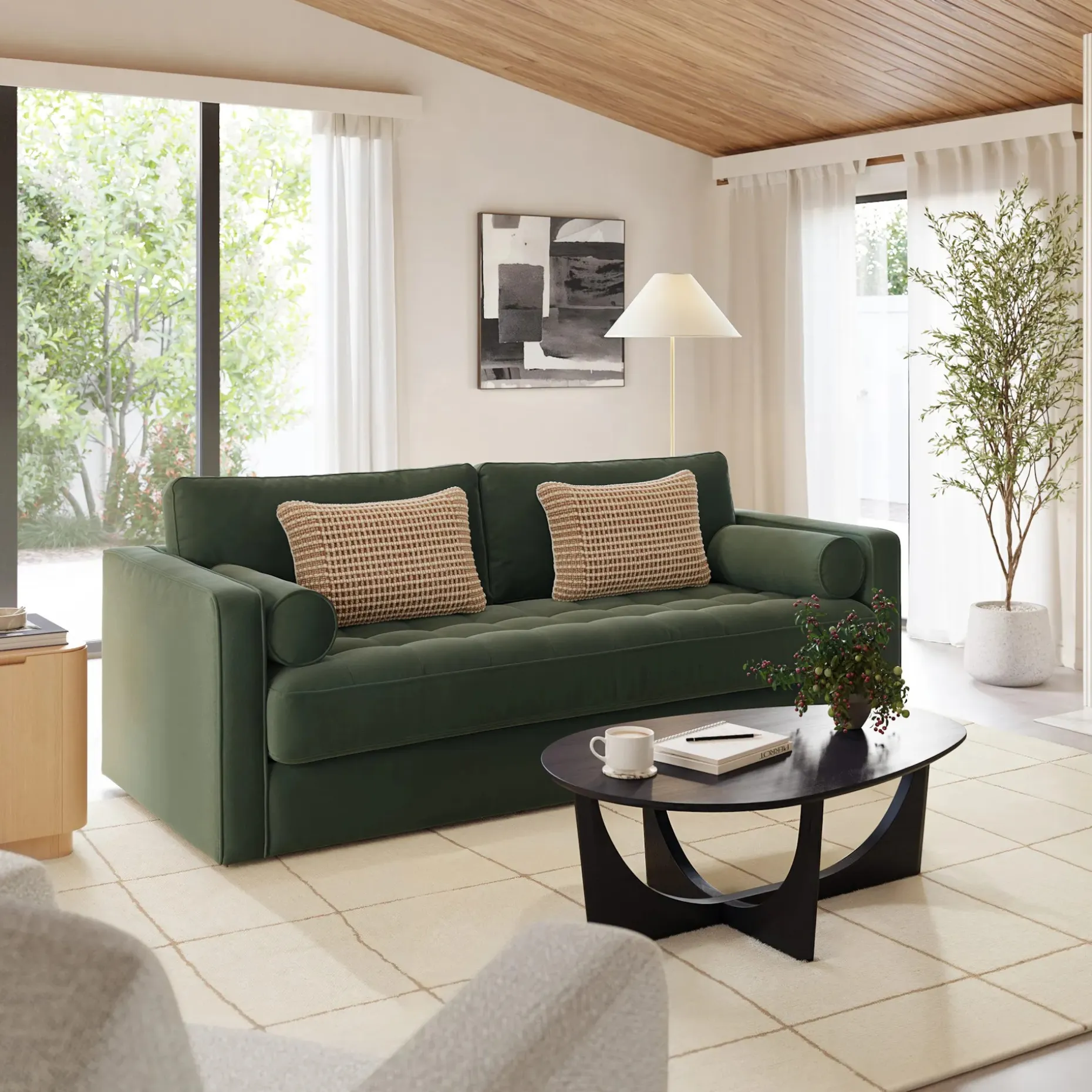 Sven 88" Grounded Tufted Velvet Sofa - Plush Pacific Green