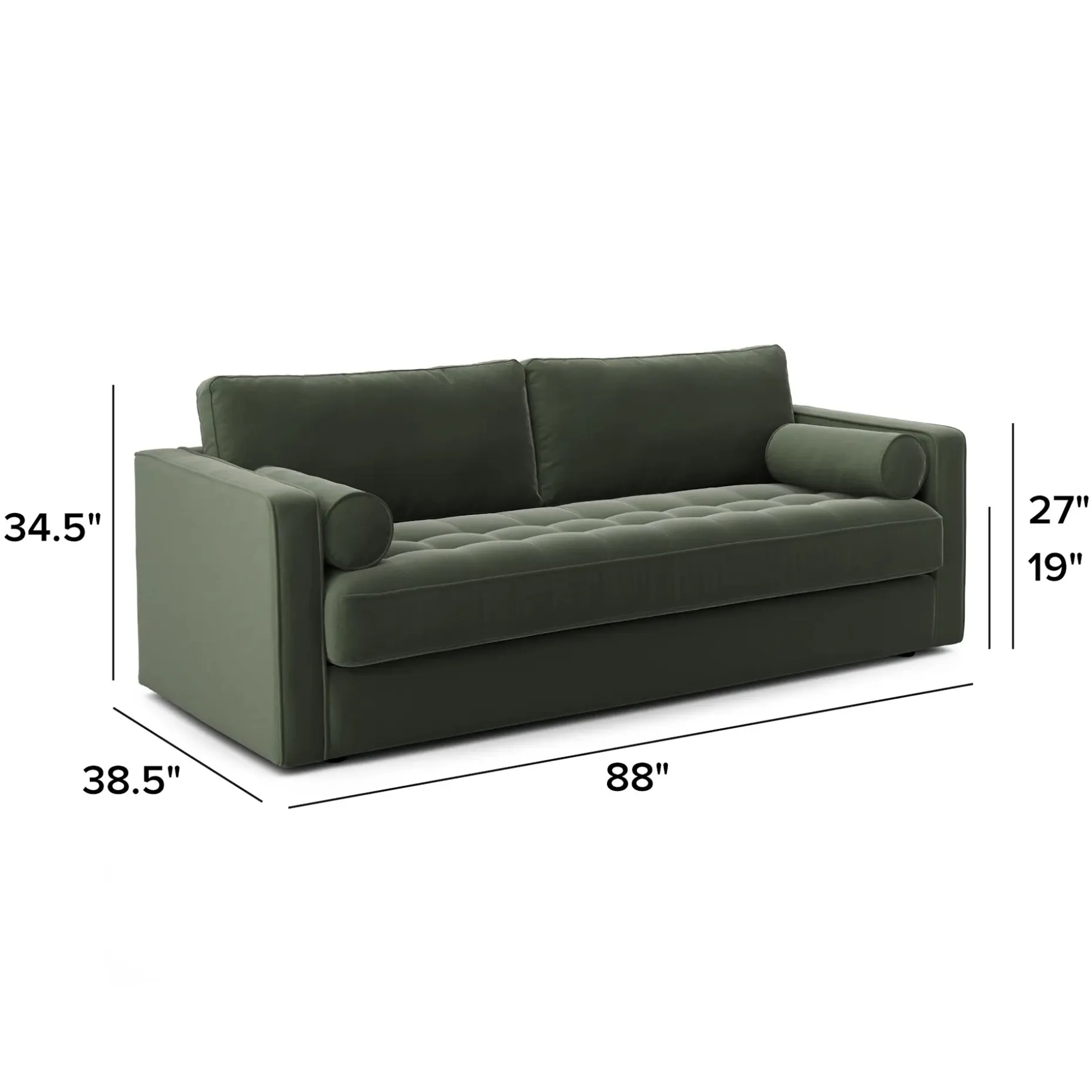 Sven 88" Grounded Tufted Velvet Sofa - Plush Pacific Green