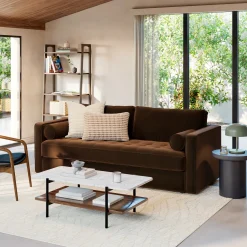 Sven 88" Grounded Tufted Velvet Sofa - Plush Pacific Brown